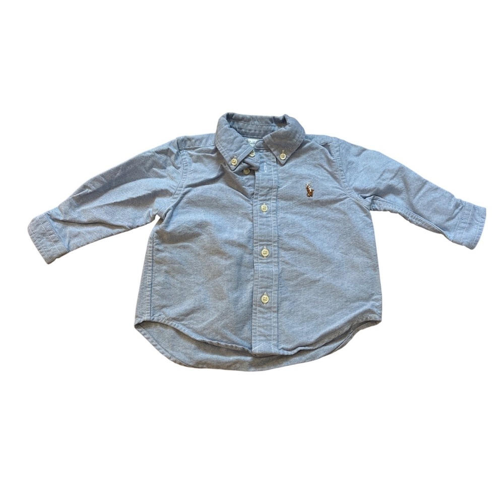 Ralph Lauren Button Down Shirt Kids Blue Long Sleeve Oxford SIZE 9M‎